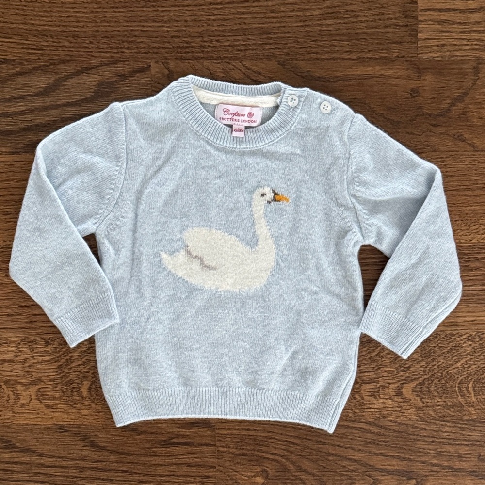 Light Blue Kids Sweater with Swan Motif